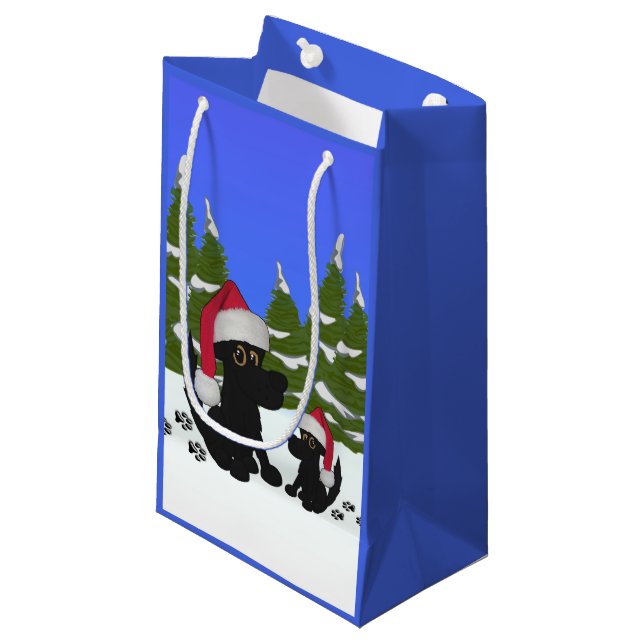 Sacola Para Presentes Pequena Cães de Natal Azul (Frente inclinada)