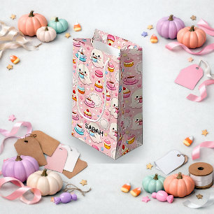 Sacola Para Presentes Pequena Café de Fantasmas Cor-de-Rosa Kawaii no Halloween