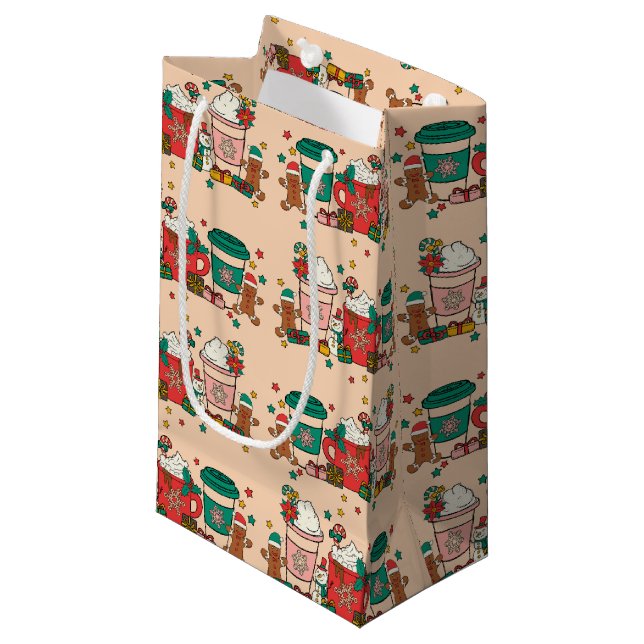 Sacola Para Presentes Pequena Café Feriado - Bolsa de Presente Pequeno (Frente inclinada)