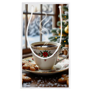 Sacola Para Presentes Pequena Café quente e biscoitos de pão quente Natal
