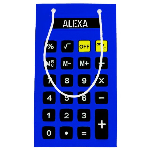 Sacola Para Presentes Pequena Calculadora de Aniversário Azul (Frente)
