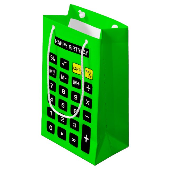 Sacola Para Presentes Pequena Calculadora Neon Green Birthday (Frente inclinada)