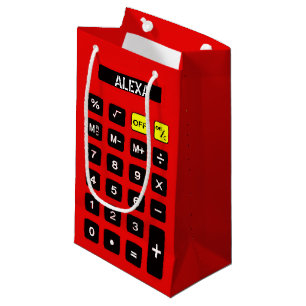 Sacola Para Presentes Pequena Calculadora Vermelha Com Nome Para Aniversário