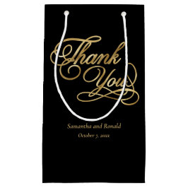 Sacola Para Presentes Pequena Caligrafia Dourada Elegante e Faux Obrigado