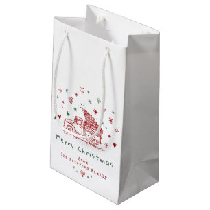 Sacola Para Presentes Pequena Caminhão de Natal Retro Vermelho e Verde