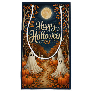 Sacola Para Presentes Pequena Caminho de Abóbora Iluminado pela Lua no Halloween