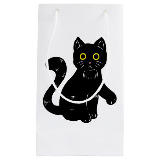 Sacola Para Presentes Pequena Camiseta do Dia das Bruxas de Gato Negro