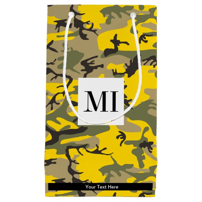 Sacola Para Presentes Pequena Camuflagem Amarela e Verde, Militar, Exército (Frente)