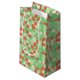 Sacola Para Presentes Pequena Camuflagem Quadrada em Tons de Verde e Laranja