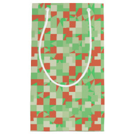 Sacola Para Presentes Pequena Camuflagem Quadrada em Tons de Verde e Laranja