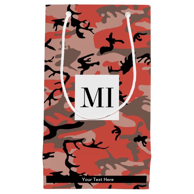 Sacola Para Presentes Pequena Camuflagem Vermelha e Marrom, Militar, Exército (Frente)