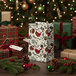 Sacola Para Presentes Pequena Cardeal Vermelho Inverno em Pine Tree
