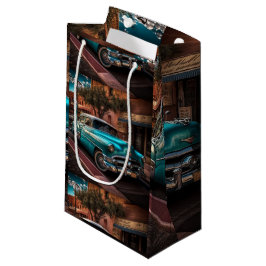Sacola Para Presentes Pequena Carro Azul Retro