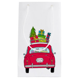 Sacola Para Presentes Pequena Carro de natal vintage desenhado à mão