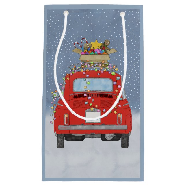 Sacola Para Presentes Pequena Carro vermelho com presentes de Natal Pequeno Saco (Frente)
