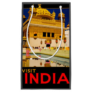 Sacola Para Presentes Pequena Cartaz de viagem da Índia arte vintage indiana