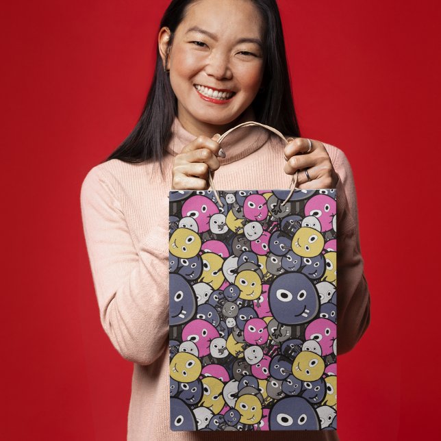 Sacola Para Presentes Pequena Cartoon de Monstro de Dodle Escuro (gift bag, birthday surprise gift bag, teddy bear gift bag, wine gift bag, travel bag, use and throw )