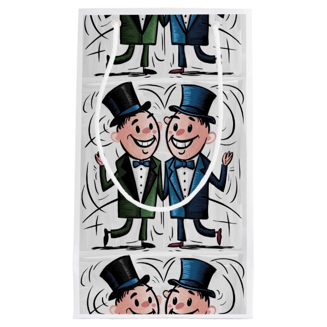 Sacola Para Presentes Pequena Cartoon Engraçado de Casamento de Gay de Groom (Frente)
