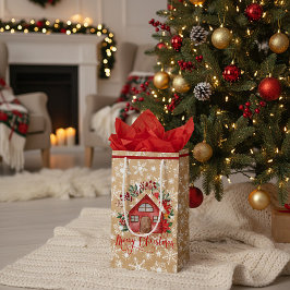 Sacola Para Presentes Pequena Casa de Natal em saco de papel look