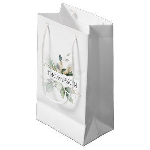 Sacola Para Presentes Pequena Casal de Verde Elegante NOME Recém-Casados Casamen