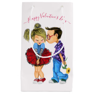 Sacola Para Presentes Pequena Casal Romântico bonito - Amor - Beijo Dia de os n