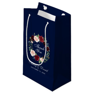 Sacola Para Presentes Pequena Casamento Azul Floral Wreath Burgundy Obrigado