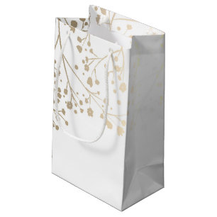 Sacola Para Presentes Pequena Casamento branco elegante da respiração Dourado