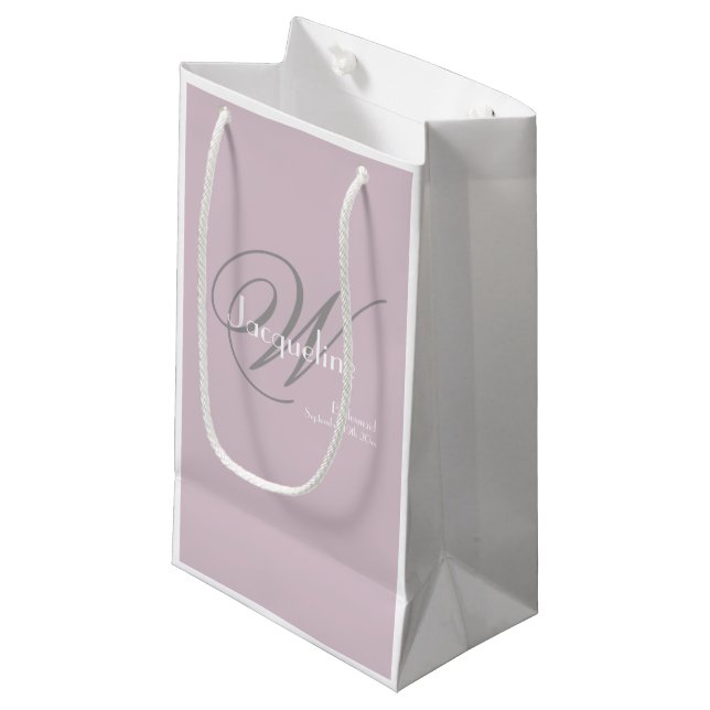 Sacola Para Presentes Pequena Casamento Bridesmaid Gift Modern Monograma Chic (Frente inclinada)