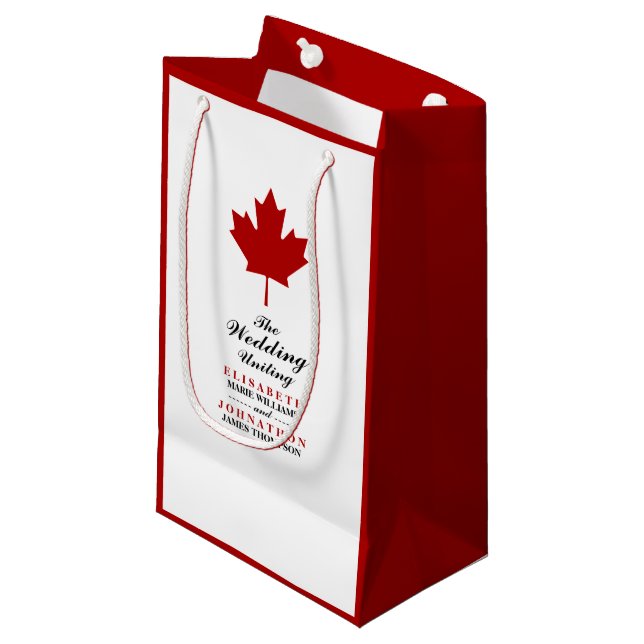Sacola Para Presentes Pequena Casamento com Bandeira Canadense (Frente inclinada)