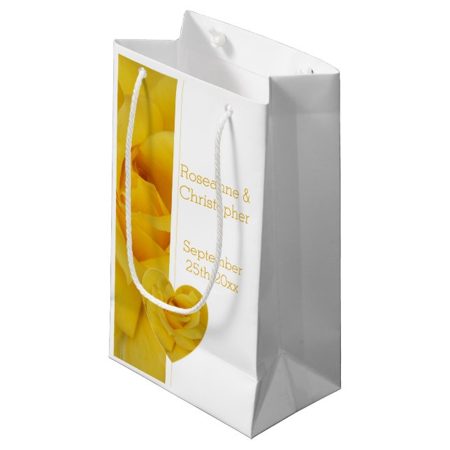 Sacola Para Presentes Pequena Casamento com Design de Rosa Amarelo (Frente inclinada)