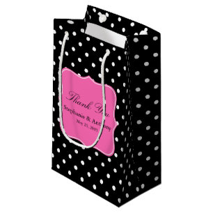 Sacola Para Presentes Pequena Casamento de Bolinhas Preta, Rosa Quente, Muito Ob
