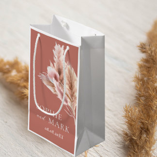 Sacola Para Presentes Pequena Casamento de Grama das Pampas Rústicas Obrigado