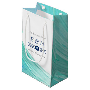 Sacola Para Presentes Pequena Casamento de Praia de Turquoise Elegante