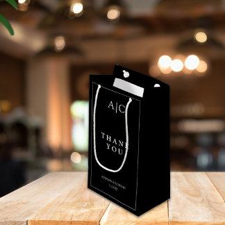 Sacola Para Presentes Pequena Casamento do Monograma Negro Elegante