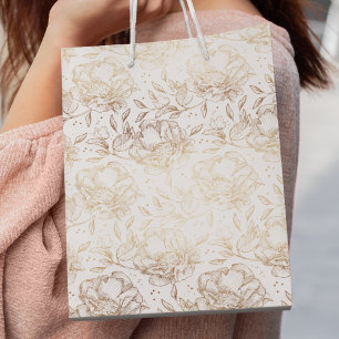 Sacola Para Presentes Pequena Casamento Dourado Faux Elegante Drawn Florals