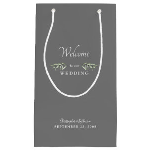 Sacola Para Presentes Pequena Casamento Favorece Cinzas Escuras e Nomes Brancos 