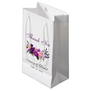 Sacola Para Presentes Pequena Casamento Floral com Cor de Água Púrpura Ultra Vio