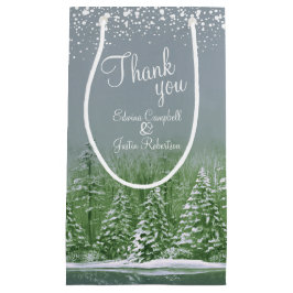 Sacola Para Presentes Pequena Casamento no inverno pinheiro verde cinza arte obr