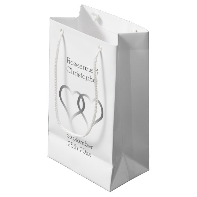 Sacola Para Presentes Pequena Casamento Pequeno Presente Bag Silver Hearts (Frente inclinada)