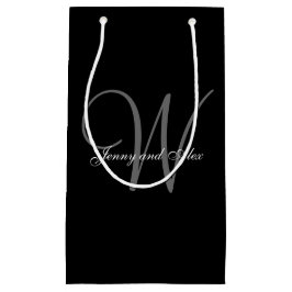 Sacola Para Presentes Pequena Casamento preto e de prata do monograma