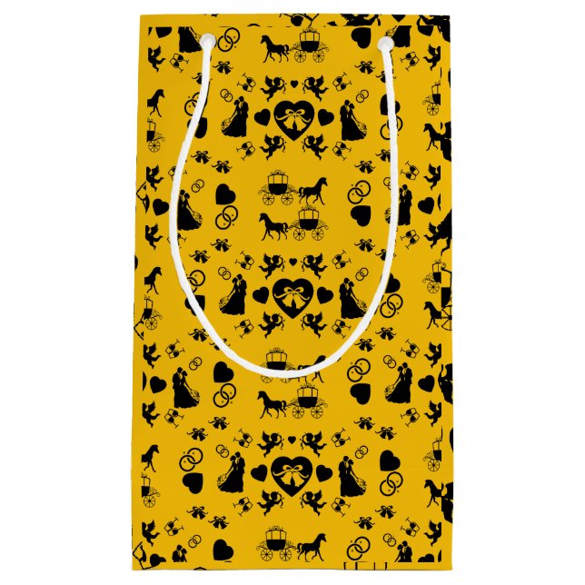 Sacola Para Presentes Pequena Casamento Romântico De Cavalo E Carrinho (Frente)