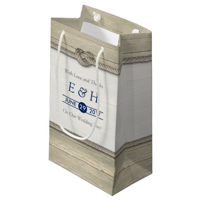 Sacola Para Presentes Pequena Casamento Rustic Beach de casando (Frente inclinada)