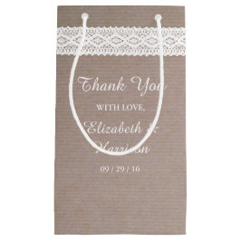 Sacola Para Presentes Pequena Casamento Rustic Kraft & Vintage White Lace