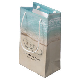 Sacola Para Presentes Pequena Casamento tropical da costa do coração da praia