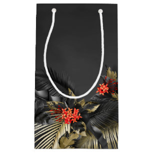 Sacola Para Presentes Pequena Casamento tropical negro e Dourado