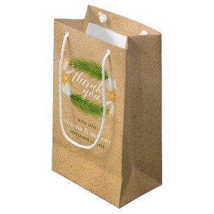 Sacola Para Presentes Pequena Casamento Tropical Wreath Sandy Beach Obrigado