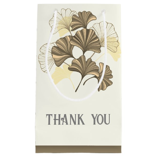 Sacola Para Presentes Pequena Castanho e Folha Branca Personalizados Obrigado (Frente)