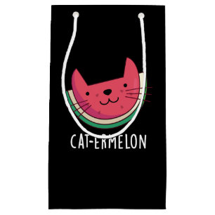 Sacola Para Presentes Pequena Cat-ermelon Funny Cat Watermelon Pun Dark BG