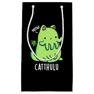 Sacola Para Presentes Pequena Catthulu Funny Cthulhu Cat Pun Dark BG