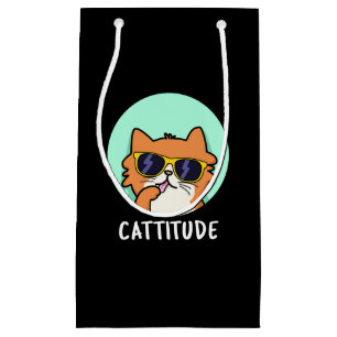 Sacola Para Presentes Pequena Cattitude Engraçada Cat Pun Dark BG